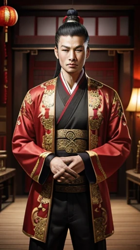oriental、man in ancient chinese clothes、ancient chinese hairstyle man、three kingdom、multiple warlords、highest quality、masterpiece、Super high resolution、(photoreal:1.4)、Game Posters、inside the house、