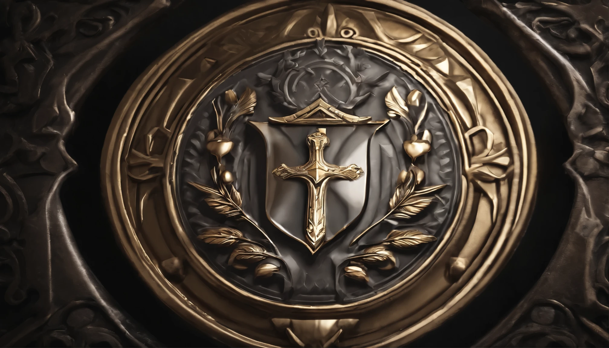 （Game achievement badge design），silver medal，Flat 2D effect，Wheat ears，(There  a sword in the center of the medal、There  an icon at the intersection of a hammer and a wrench)、sword and sorcery