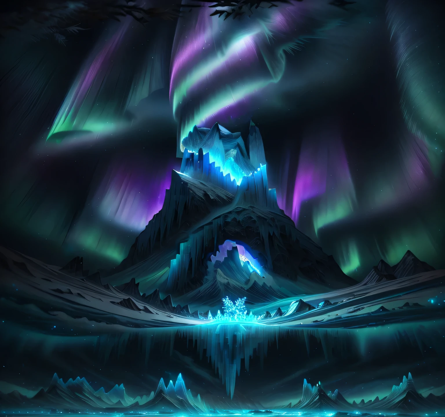 aurora,snowflake,glacier,ice mountain,streamer,high resolution,dark night