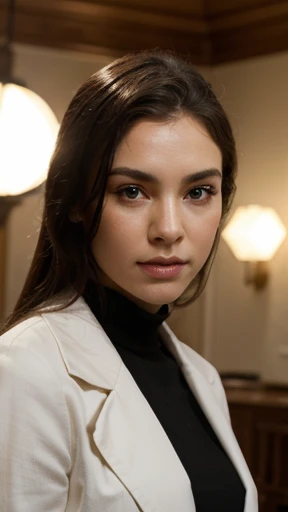 best image quality, masterpiece level, ultra high resolution, realism, fantasy theme, close up of head, first person perspective,  Get detailed interior lighting and cinematic lighting, Increase detailed overall ambient light, face and eye details, Improve Face Detail realism, Clear and sharp focus ground, sony master lens.wearing a white coat、scientist、