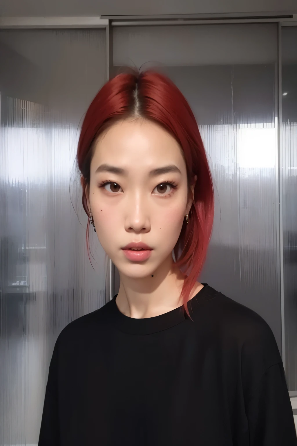 a close up of a woman com cabelo ruivo and a black shirt, gema chen, Shen Mingchen, Sui Ishida, Lulu Chen, taejune kim, eva elfo, Kim Hyun Joo, jossi do blackpink, Xintong Chen, eiko ishioka, jovem gi kim, Jin-Kim, com cabelo ruivo, Wei Wang, portrait of jossi do blackpink