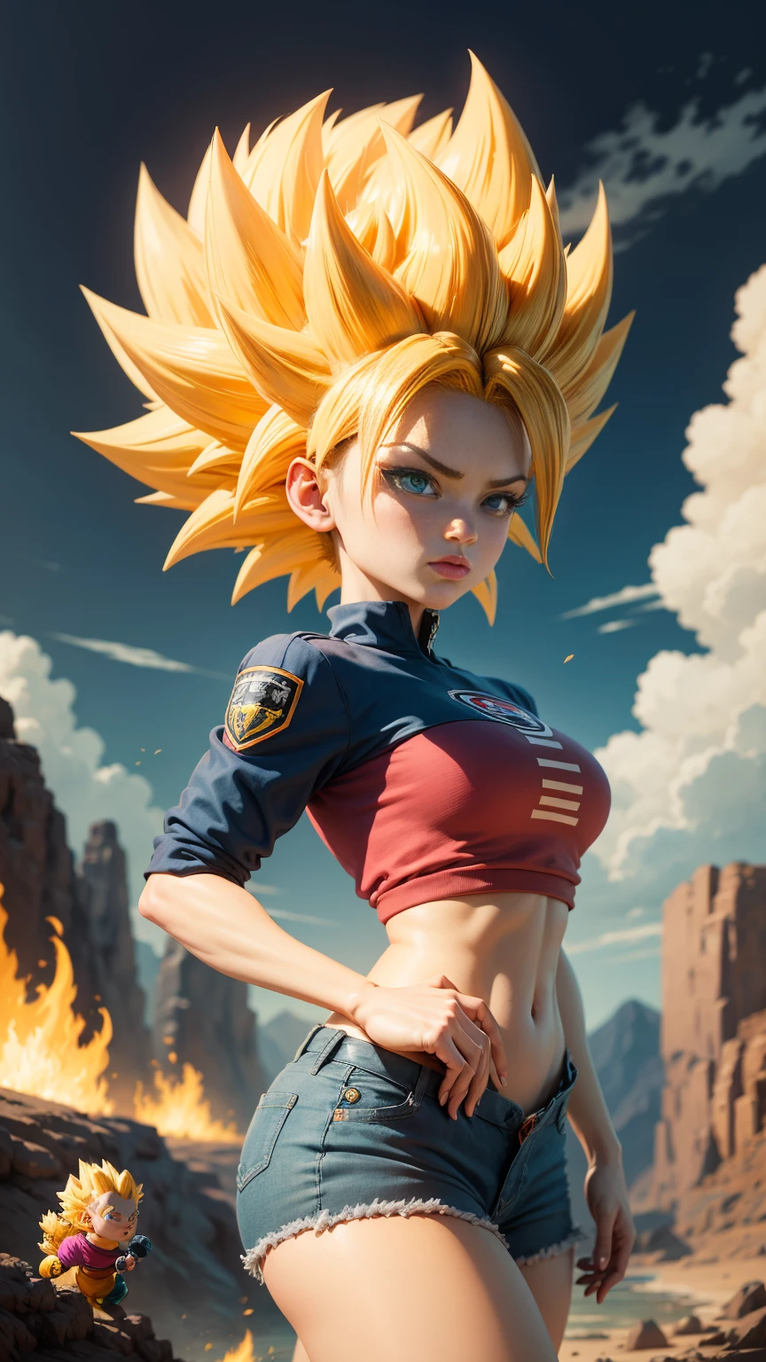 Sky from Paw Patrol, handdrawn, pencil ink, caulifla, Dragon Ball Art Style, Wild Spike Blonde Saiyajin Hair, estilo Akira Toriyama, arte conceitual de Dragon Ball, inspirado em Seki Toriyama, estilo Dragon Ball, arte HD, personagem Dragon Ball, estilo Dragon Ball Z