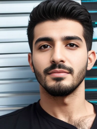 Lebanese man, ugly, short black hair, facial hair, lazy