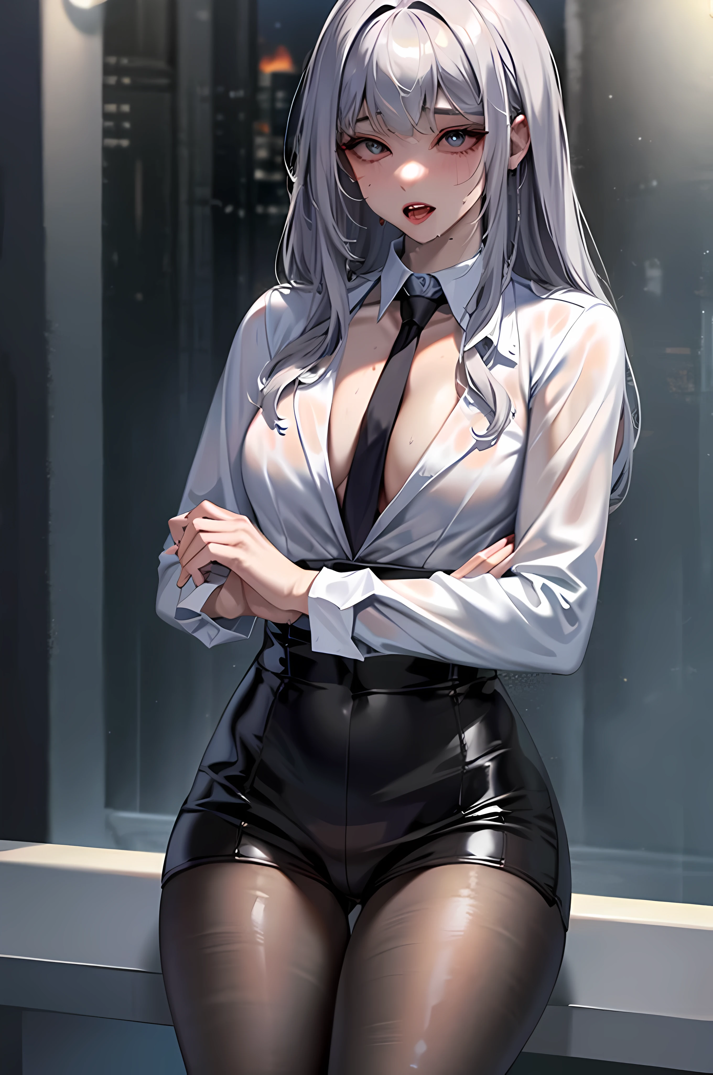Make her panties wet, wet, liquid, wet clothes, drooling, sexy, wet body, vampire teeth