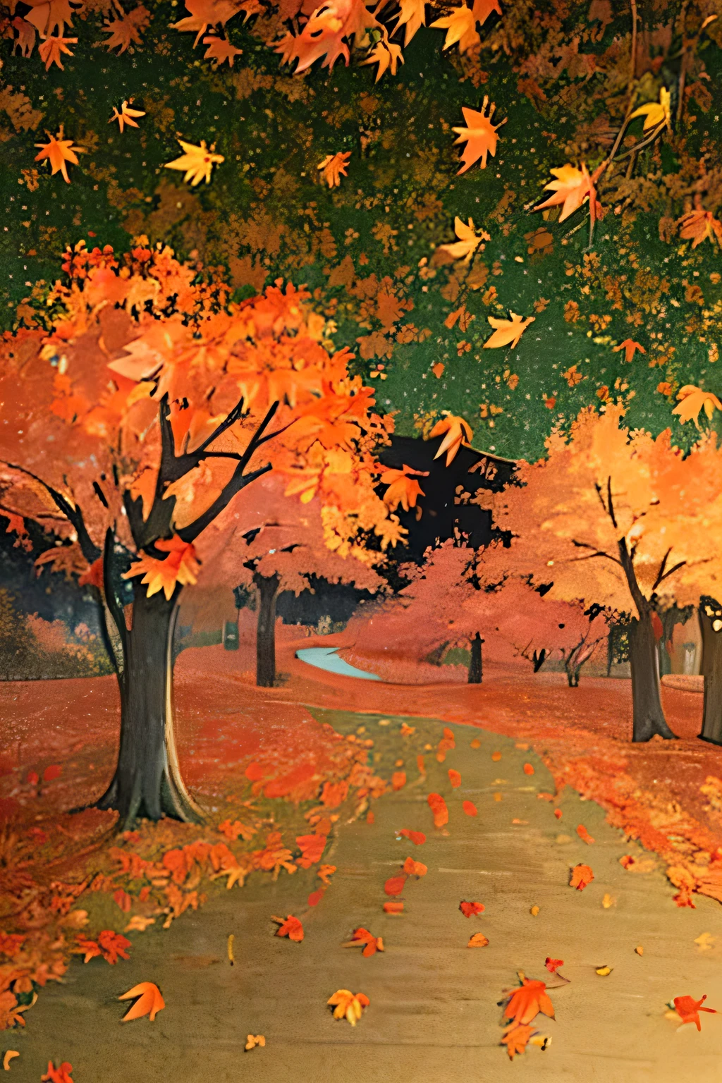 masterpiece, best quality, Autumn leaves (autumn leaves:1.3) gently falling (falling:1.2) against the backdrop of a serene forest (serene forest:1.1). Vibrant, tranquil, and nostalgic (nostalgic:1.3), each leaf  intricately detailed (detailed:1.2) and radiates with the colors of fall (colors of fall:1.4). Traditional Japanese painting by Hokusai, featuring warm tones, delicate brushwork, and a touch of melancholy.