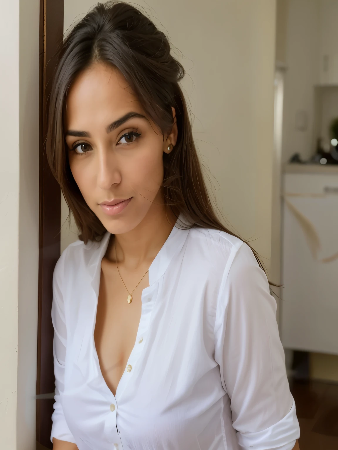 arafa woman sitting on a chair in a room with a clock, fernanda suarez, foto de perfil profissional, foto de uma mulher, jovem com longos cabelos escuros, Alanis Guillen, Cristina Kritkou, imagem de perfil, Julia Fontes, Adriana Dxim, Mulher de 3 0 anos, mulher de 30 anos, retrato de perfil, retrato frontal