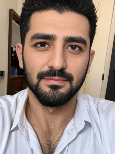 Lebanese man, ugly, short messy black hair with white strands, facial hair, lazy, 40 years old, suits, large nose