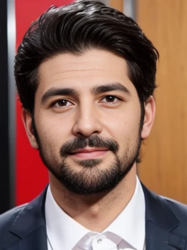 Lebanese man, ugly, short messy black hair with white strands, facial hair, lazy, 40 years old, suits, large nose