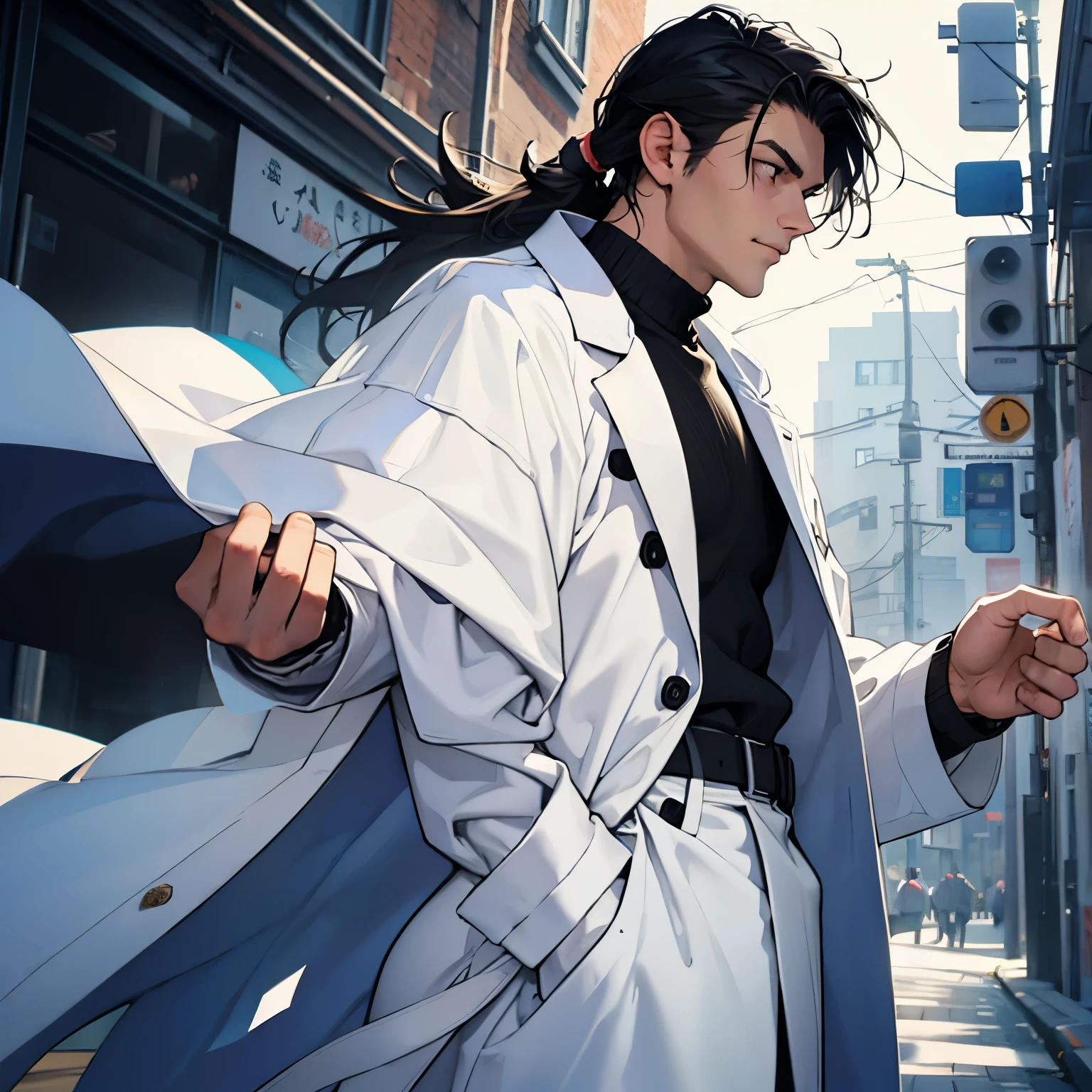 white coat man black hair