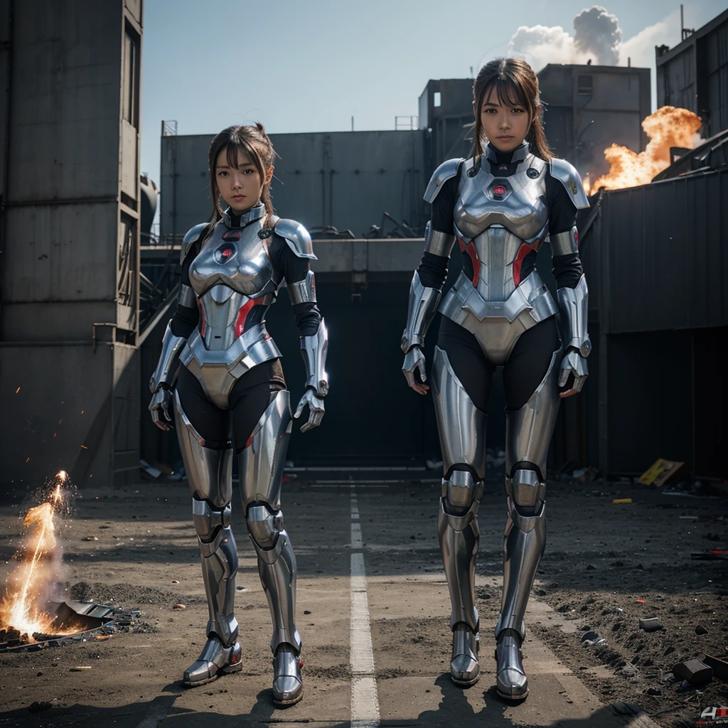 Robot steel
Japanese Girl 3d anime,
Costume: combat steel mecha
Costume color: chrome
Pose:
Action: boom clap enemies,"There was an explosion, flames shooting into the sky."
Hand: front punch
Leg: armor iron
View: close up
Background; war arena
Pictures :, 8k, hd, realistic,