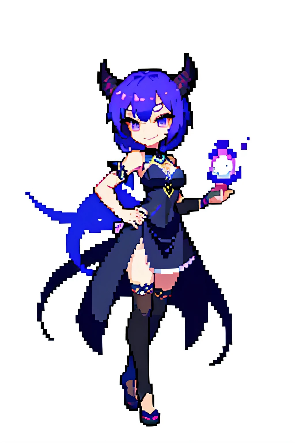 (masterpiece、top-quality、top-quality)、pixels、Pixel art、1人、full body Esbian、Succubus,thighhigh,long slit,Purple hair, Seductive grin