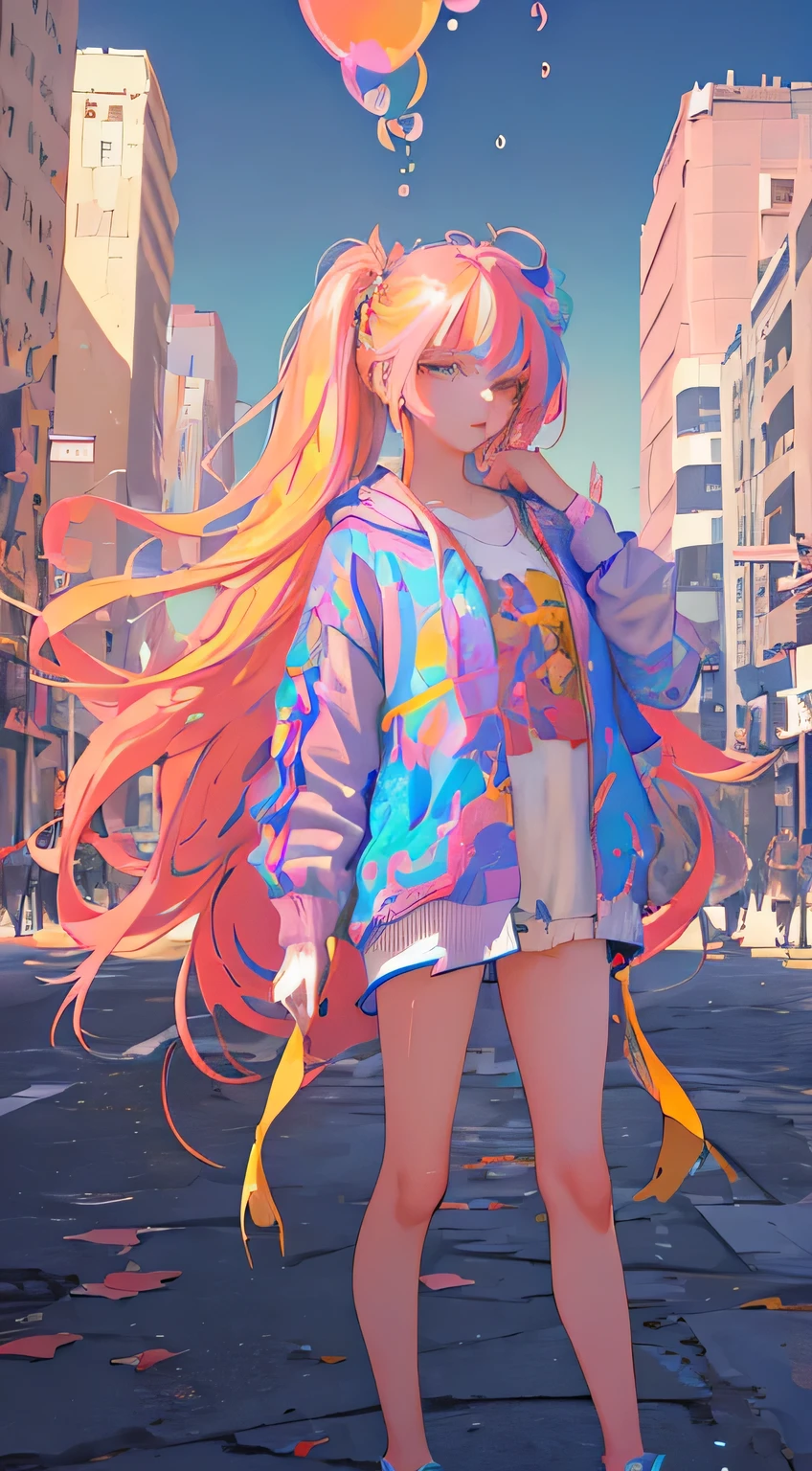 ((masterpiece))((Highest quality))girl、Laughing with your mouth open、blush、Flat Chest、Are thin、Blonde Hair、blush、Are standing、Whole body image、Eye level on face、、No background、Hair is two colors、Twin tails、Red Eyes、Two-tone red and yellow hair、Completely naked、Greeting with pussy、