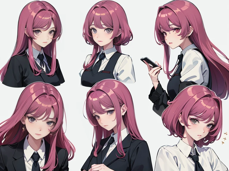((masterpiece)),(((best quality))),(character design sheet,same role,street frontage,side,back),illustration,2 female孩,hair color,through bangs,hairstyle fax,Eye,environment changes,hairstyle fax,Zi Zi Tai,female,Shirts and shirts,Star,Chathunbetalora,( background,White background:1.3),--6
