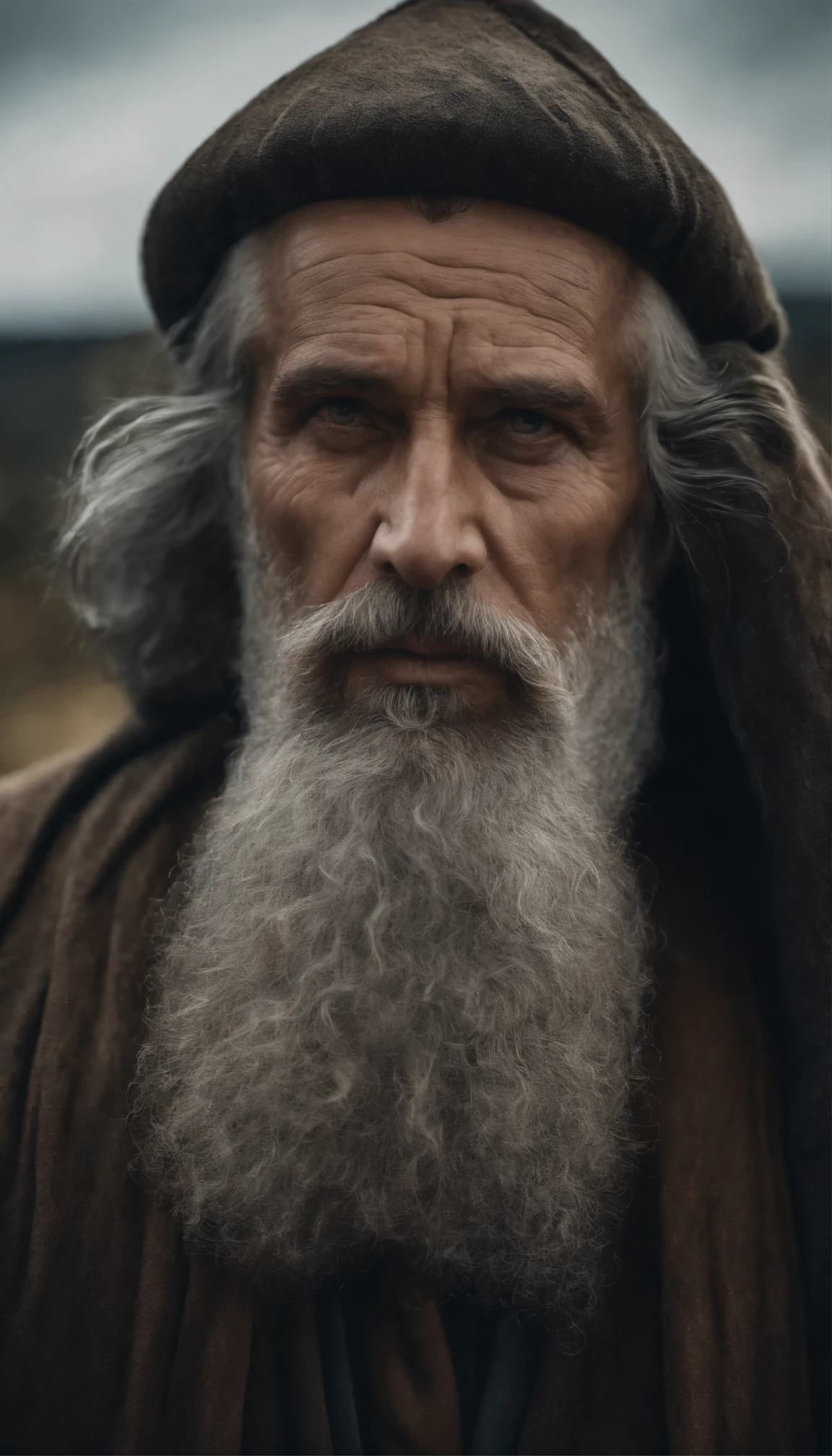 A portrait oF a wizard, bearded, wrinkle, weathered, sharp eyes, detailed Face, high detail, photography, Natural light, Nikon D850, 50mm, F/1.4