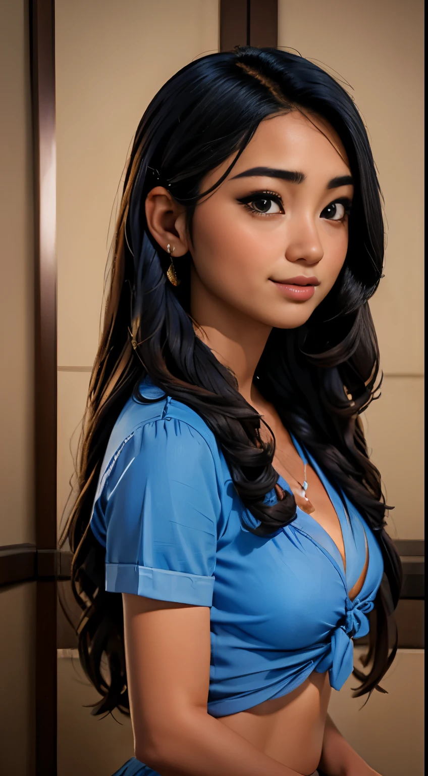 arafed woman with long hair and a blue shirt posing for a picture, headshot profile picture, cindy avelino, nivanh chanthara, a young asian woman, headshot portrait, south east asian with round face, close up potrait, headshot photo, closeup headshot portrait, mai anh tran, young asian woman, with professional makeup