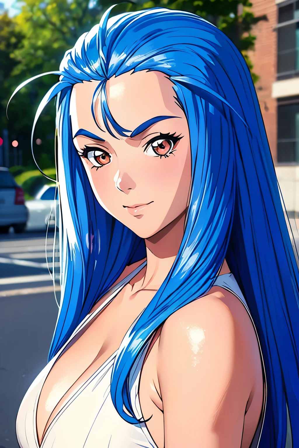 MinazukiKotoko,((a young woman１people))),(((Beautiful blue hair))),((リアルなpeople々object image)),(Reality),((best quality)),(muste piece),(highest quality),((Highest image quality)),((highest resolution)),((fine details)),((beautiful detailed face)),((angry expression:blush)),(Beautiful detailed orange eyes),((looking at the camera)),(upward glance),beautiful detailed nose,((open your mouth)),((beautiful white skin)),((wear cute casual clothes)),(precise arms),((big breasts)),((Accurate and beautiful upper body)),(((Photographed mainly on the face and chest))),((field:bustling street:detailed background)),