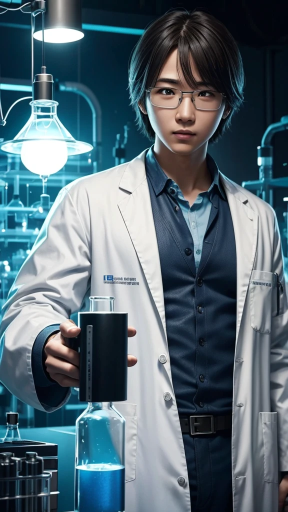main character、person wearing a scientist's lab coat、solo、There are researchers、there are scientists、graduate School、upper body、highest quality、masterpiece、Super high resolution、(photoreal:1.4)、game poster
