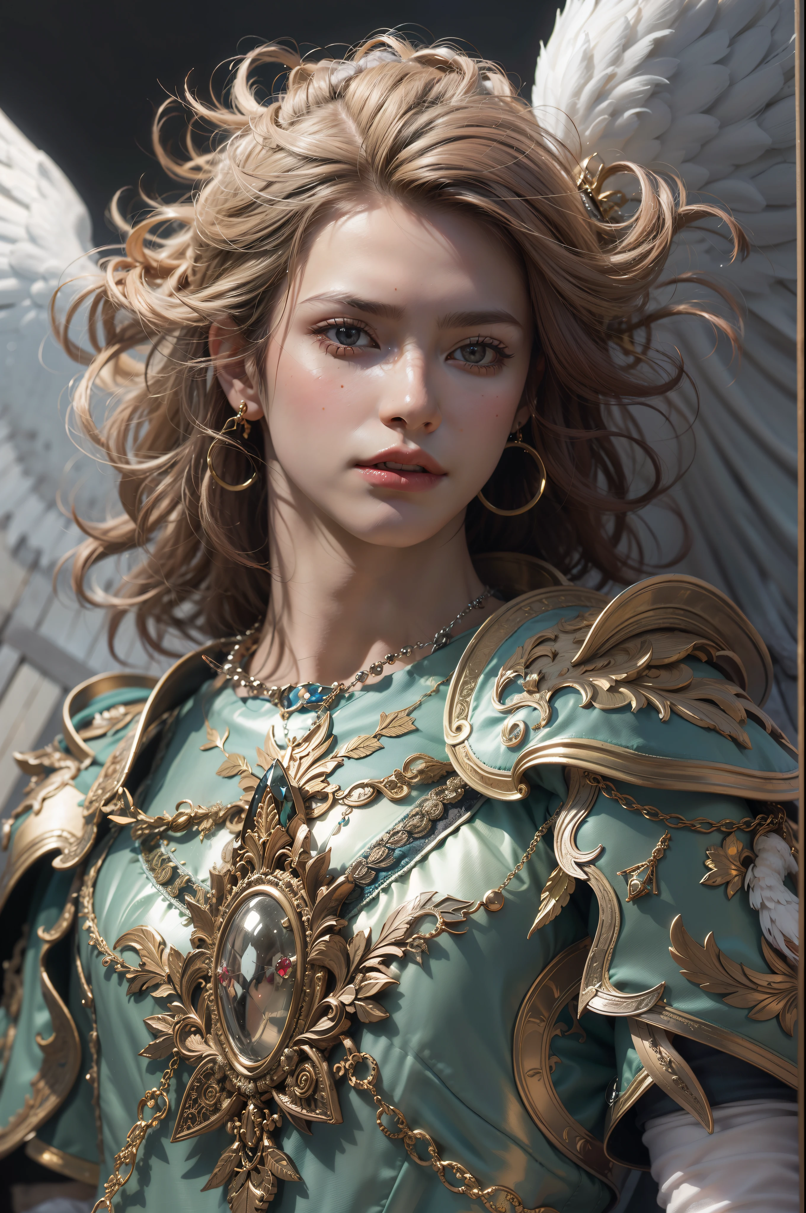 Archangel Michael、The Four Archangelasutepiece,Best Quality,ultra-detailliert,hight resolution,hight resolution,4K,Portrait in 4K,8K,8K Portrait,Unity 8k壁纸,extremely details CG,Realistic,Raw photo,Real person,a portrait photo of,Photorealistic,Shiny skin,Detailed skin,