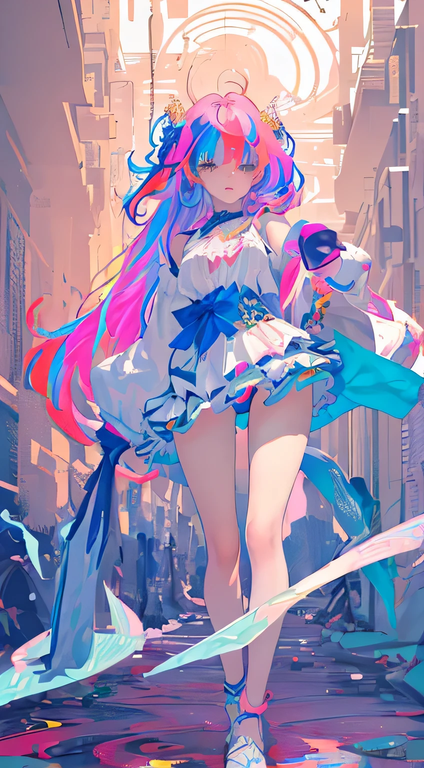 (masterpiece), (best quality), (Super detailed),(disheveled hair),(illustration), (1 girl), (fashion clothing), permanent,fashion model,looking at the audience, (interview), ( background),Beautiful and delicate eyes,Exquisite and beautiful face,floating,(high saturation),(Colorful splash),Colorful bubbles,(shining),focus on face,