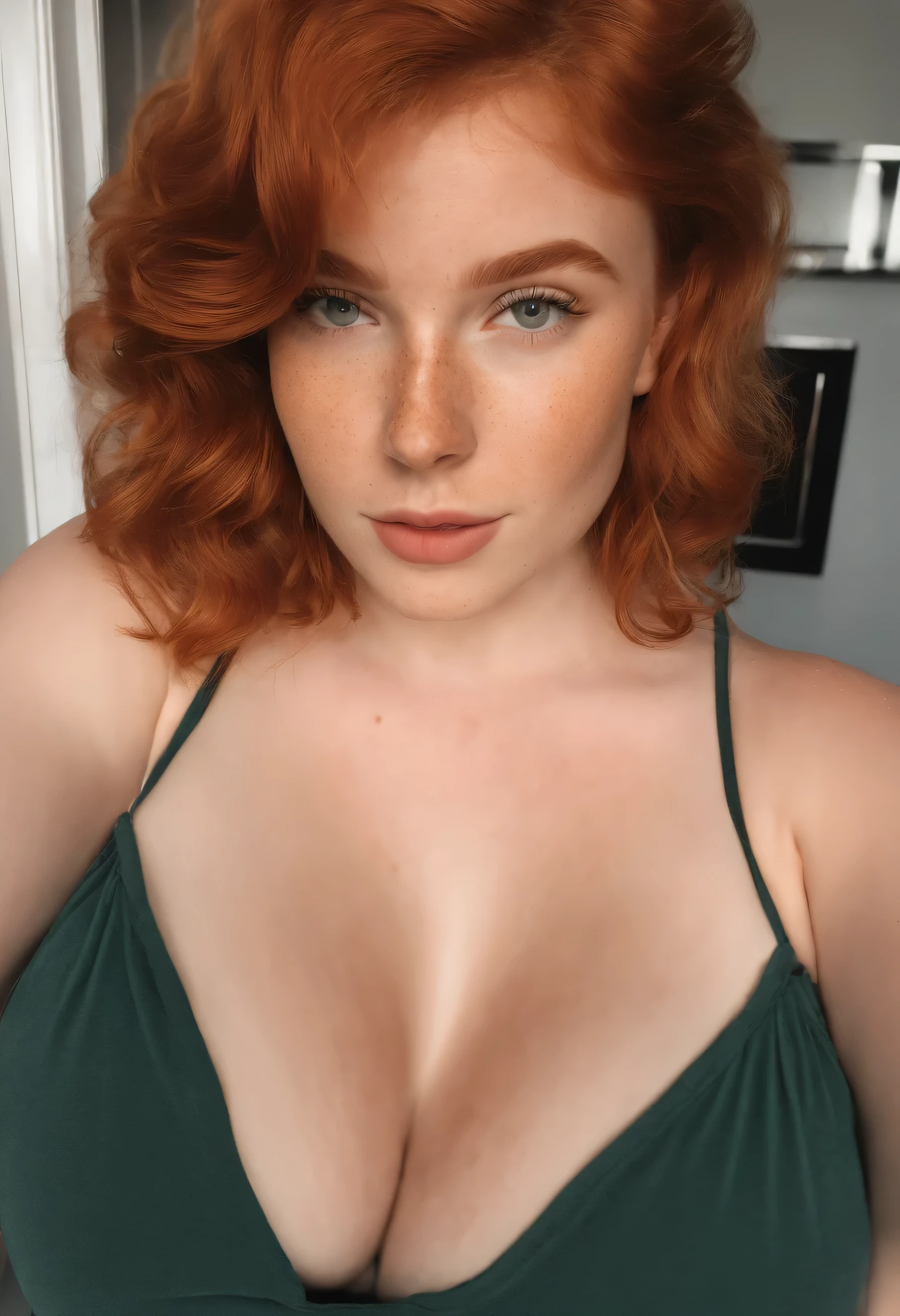 Beautiful strong red-haired girl with freckles, 18 years, sexual et thicc, Brown eyes, Big breasts, big ass, sticky, Bright, obscene face, , Bathroom, sexual,  Milk selfie on Instagram
