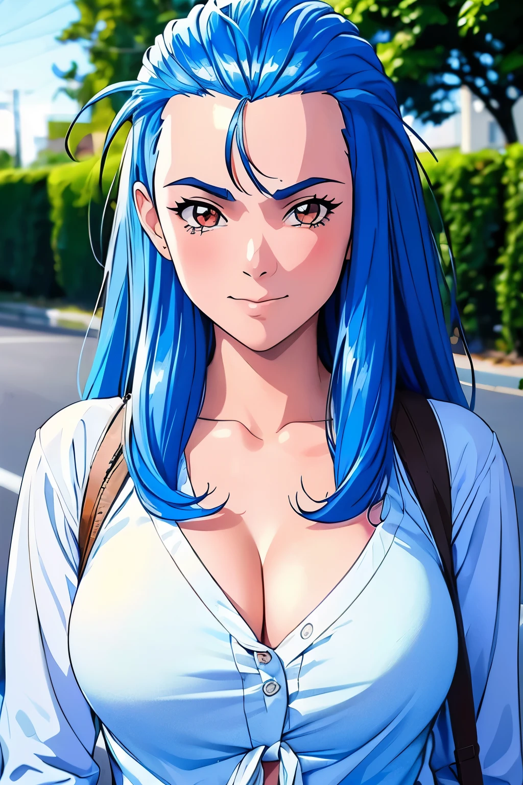 MinazukiKotoko,((a young woman１people))),(((Beautiful blue hair))),((リアルなpeople々object image)),(Reality),((best quality)),(muste piece),(highest quality),((Highest image quality)),((highest resolution)),((fine details)),((beautiful detailed face)),((angry expression:blush)),(Beautiful detailed orange eyes),((looking at the camera)),(upward glance),beautiful detailed nose,((open your mouth)),((beautiful white skin)),((wear cute clothes)),(precise arms),((big breasts)),((Accurate and beautiful upper body)),(((Photographed mainly on the face and chest))),((field:bustling street:detailed background)),