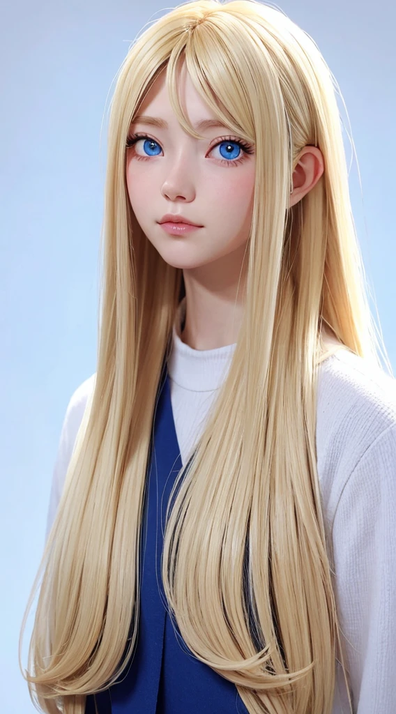 anime, face, blonde hair, blue eyes, long hair, white background,