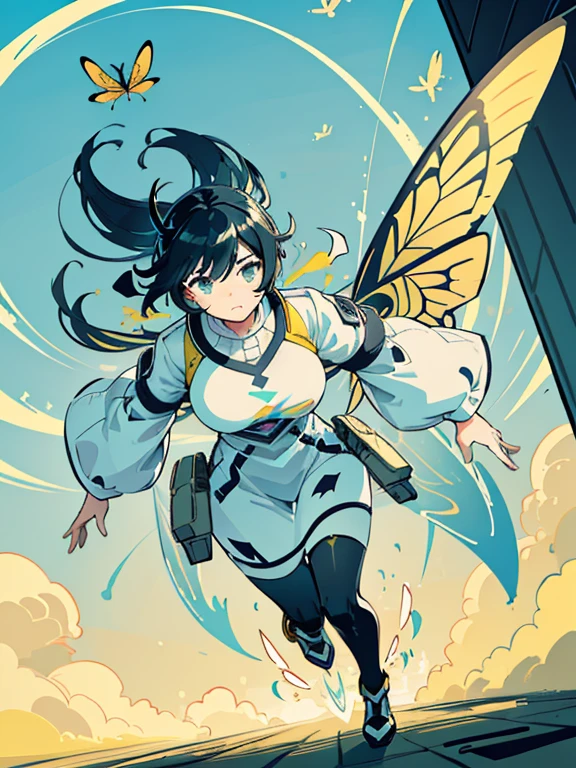 Random Facility Woman Floating with Big Spread Random Birds.、amazing dynamism、amazing angle、unstable random vector sandstorm、(((Lots of friendly large random texture random plants floating and chasing)))、(((chasing each other'random color paint random insect)))