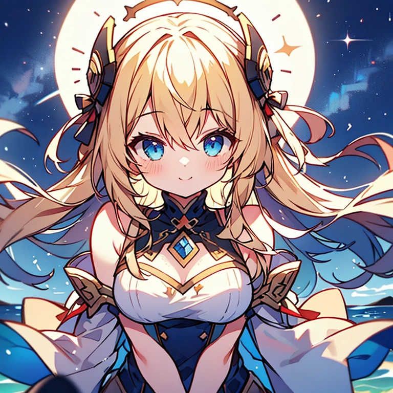 blonde beautiful girl blush fantasy cute night starry sky beautiful girl looking at the sky smile shooting star Meteors Ocean one person
