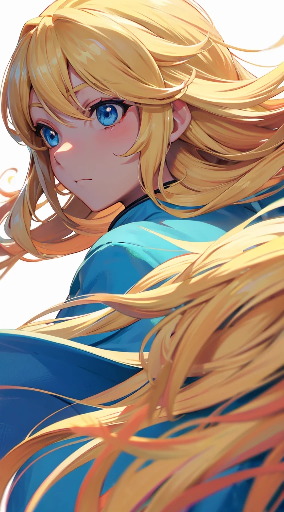 anime, face, blonde hair, blue eyes, long hair, white background,
