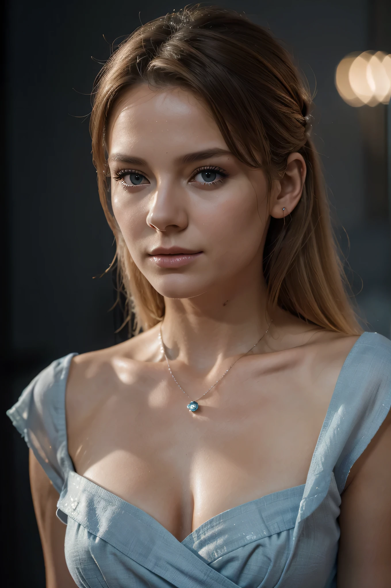 meilleure qualité, Chef-d'Ouvrages d'art, haute résolution, 1fille,Robe bleue ,ornement de cheveux,Charbonnier, bijoux,beau visage,sur_corps, Effet Tyndall,photoréaliste, ombre de studio, éclairage de jante, éclairage bicolore,(peau très détaillée:1.2), 8k euh, Reflex numérique, Éclairage doux, haute qualité, éclairage volumétrique, Candide, photographier, haute résolution, 4k, 8k, Bokeh, cheveux blonds, 20 ans
