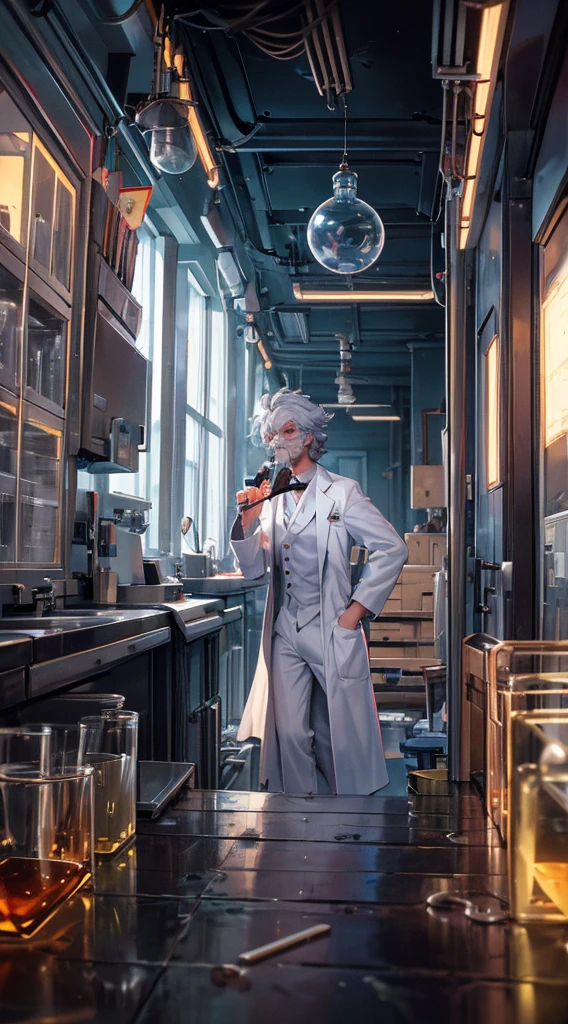 arafed man in a lab holding a glass with a liquid inside, he is in a alchemist lab, mad scientist working, portrait of a rat mad scientist, poetic sequence in mr. clean, russian lab experiment, elite scientist, portrait of a male hydromancer, scientist, in an underground laboratory, foxish guy in a lab coat, molecular