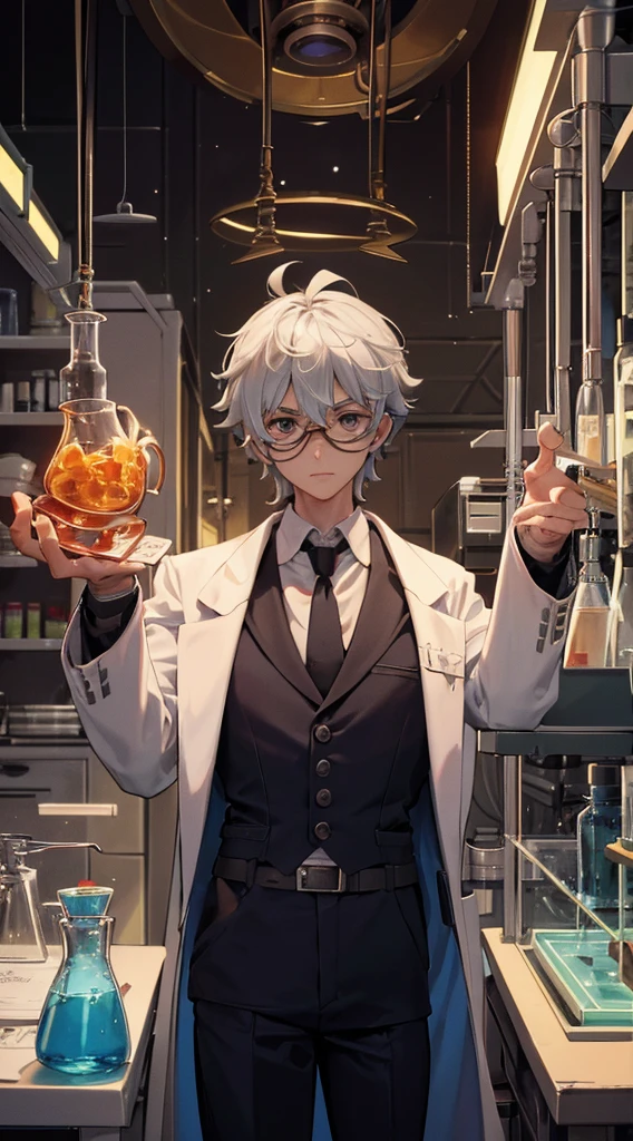 arafed man in a lab holding a glass with a liquid inside, he is in a alchemist lab, mad scientist working, portrait of a rat mad scientist, poetic sequence in mr. clean, russian lab experiment, elite scientist, portrait of a male hydromancer, scientist, in an underground laboratory, foxish guy in a lab coat, molecular