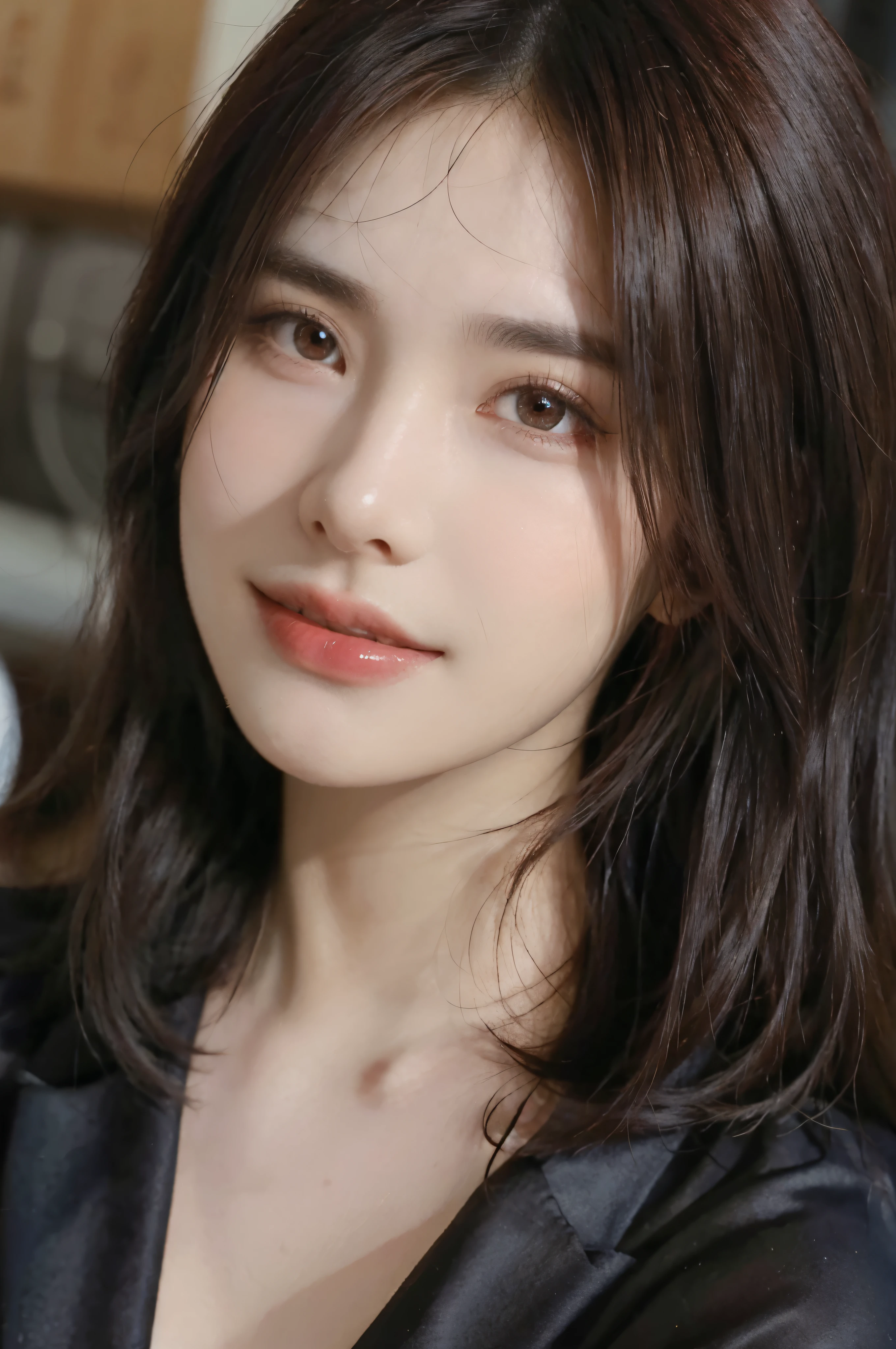 dark red hair, การput on makeupบนใบหน้า, very angry face, smile, put on makeup, sexy smile