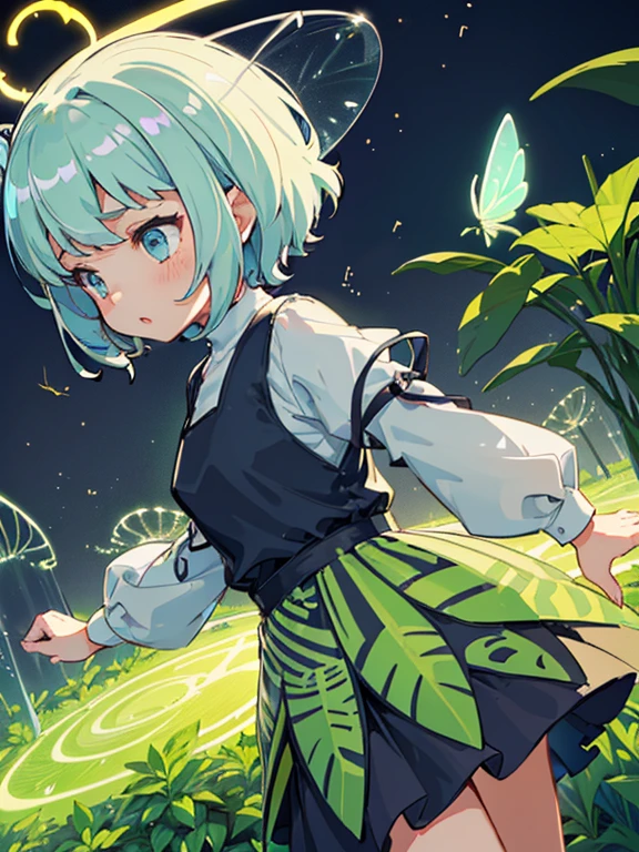 A random little girl is floating with a big diffused random bird..、amazing dynamism、amazing angle、unstable random vector sandstorm、(((Lots of friendly large random structure random plants floating and chasing)))、(((surround each other&#39;transparent random insect random luminescence)))