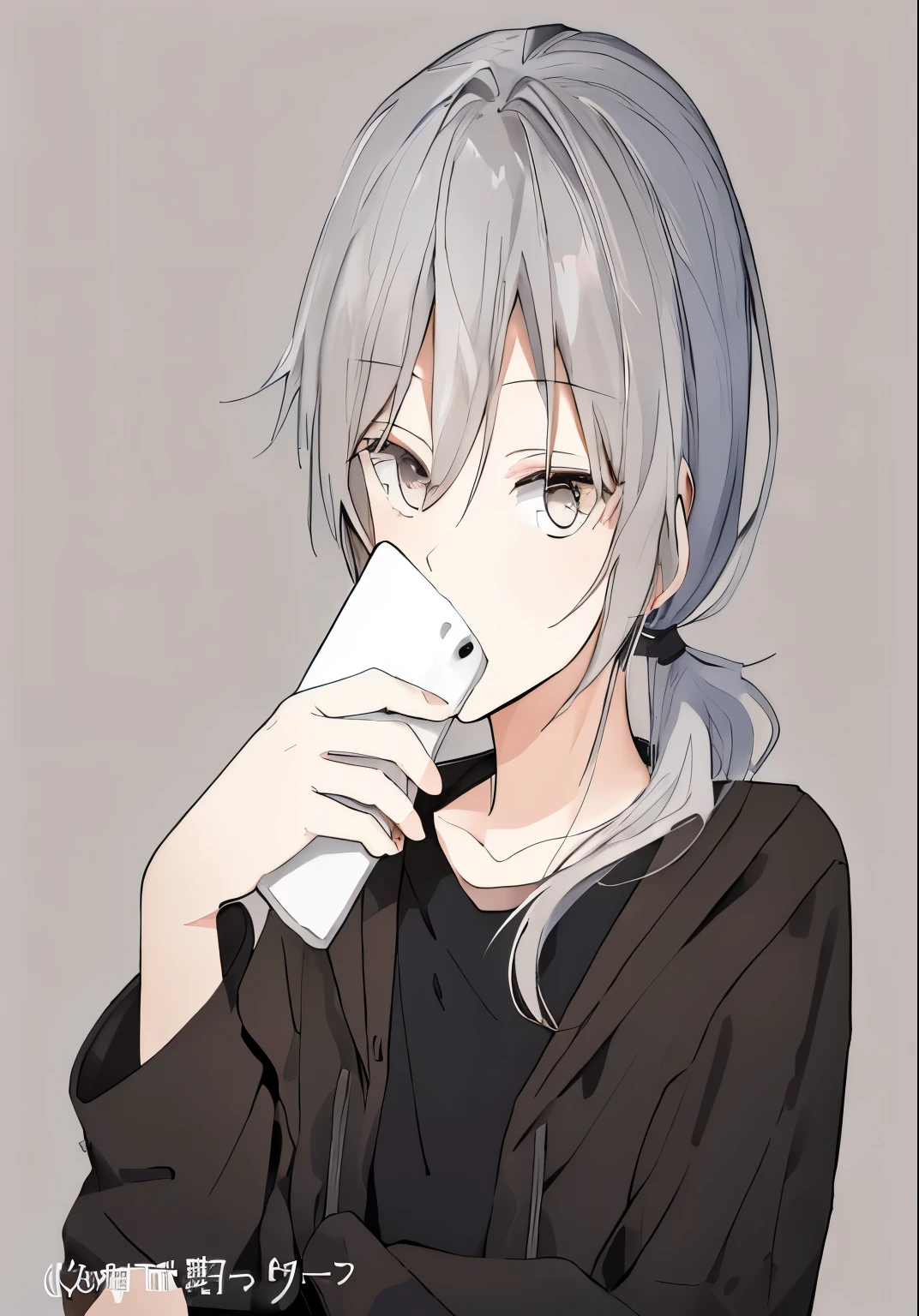 一个男人用杯子喝水的anime style形象, Kaoru Nagisa, gray hair, young anime man, silver hair (ponytail), silver haired, anime style,