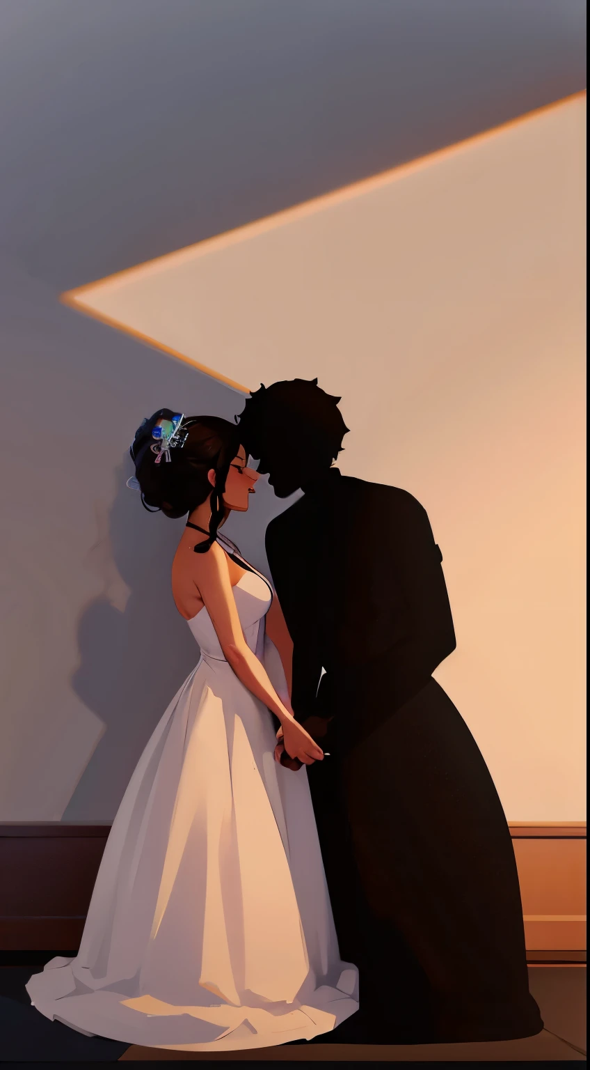 Shadow illustration of a couple in love in cartoon format Night mode and couple with afro hairstyle and some blue and red flowers 