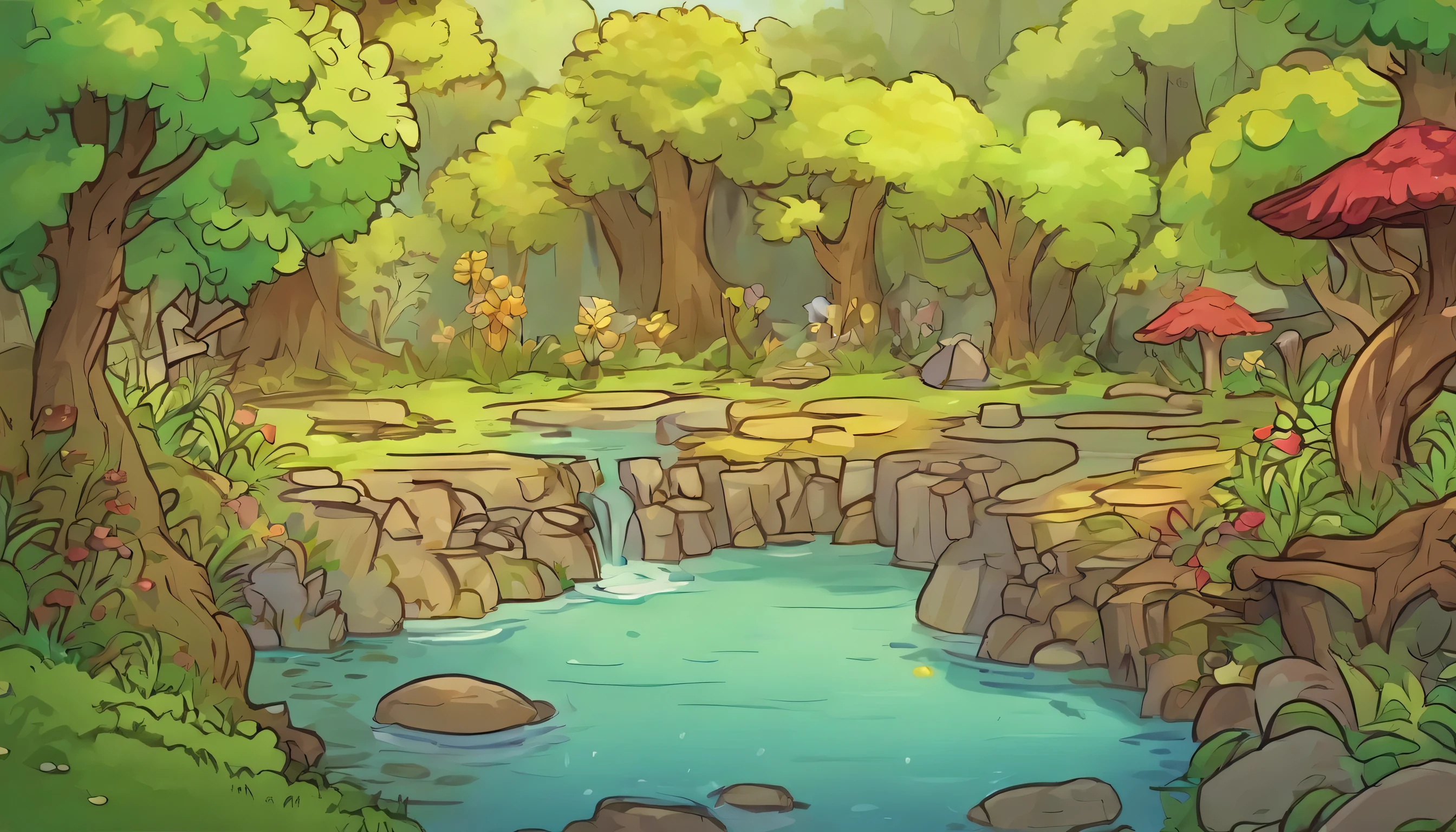 Arte 2D, desenho animado, fundo detalhado e bonito, fundo da arte