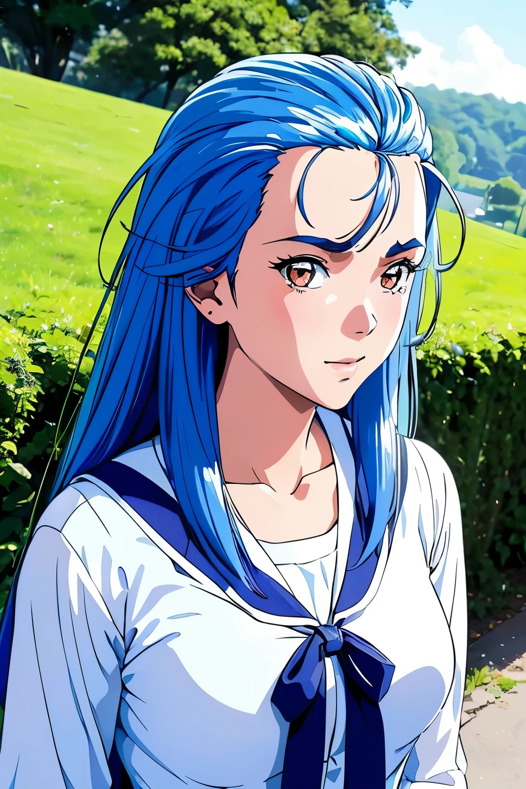 MinazukiKotoko,((大peopleの女性が１people))),(((Beautiful blue hair))),((リアルなpeople々object image)),(Reality),((best quality)),(muste piece),(highest quality),((Highest image quality)),((highest resolution)),((fine details)),((beautiful detailed face)),((embarrassed look:blush)),(Beautiful detailed orange eyes),((looking at the camera)),(upward glance),beautiful detailed nose,((open your mouth)),((beautiful white skin)),((落ち着いた大peopleな服を着用する)),(precise arms),((big breasts)),((Accurate and beautiful upper body)),(((Photographed mainly on the face and chest))),((field:bustling street:detailed background)),