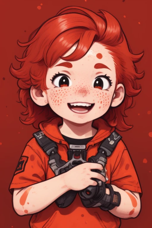 (red hair:1.2), smile, 
upper body, freckles, blush, messy hair,  background, 
goggles, 
