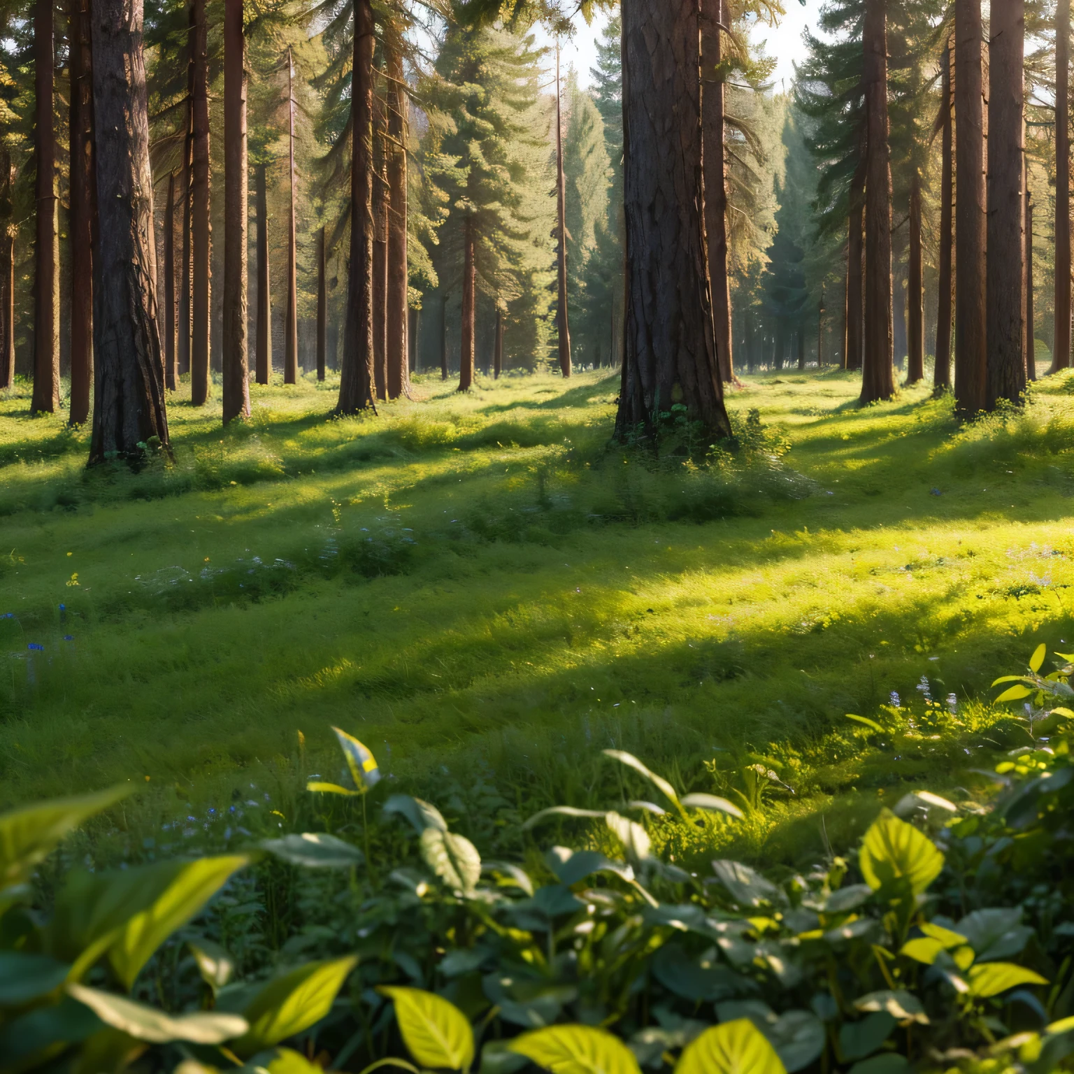 Close-up photo of a forest on a sunny summer day somewhere in a field in Russia., UHD, accurate, super detail, high detail, High quality, a high resolution, Best quality