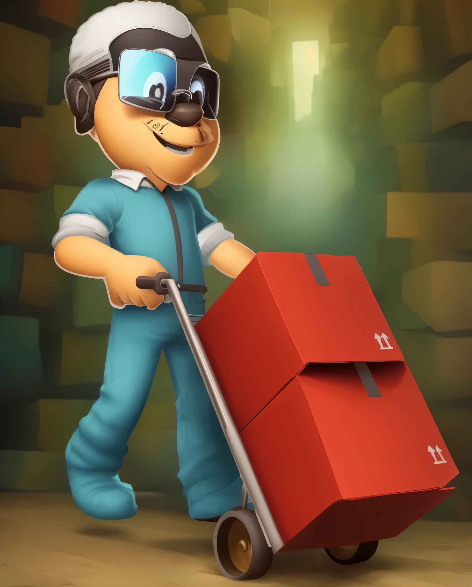 um homem de desenho animado empurrando um carrinho com uma caixa, entregando caixa de encomendas, em movimento, Information, imagem completa da palete, album art, illustration!, Estilo de clipart de Harry Volk, entregando pacotes para amazon, inspect in inventory image, Rendering, horas, hd illustration, incredible graphics, album photo, sem desfoque, of life, especialista, por Zahari Zograf, card