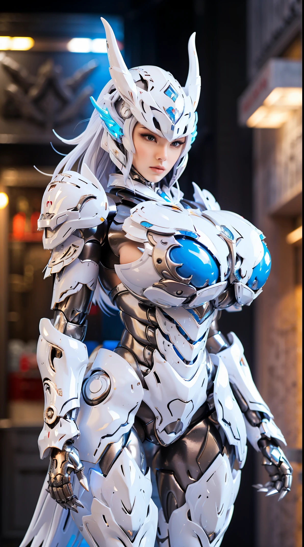 SILVER DRAGON QUEEN, SILVER DRAGON HELM, HUGE BOOBS, MECHA HEAVY ARMOR, TRANSPARANT, STANDING, THICK BODY, MUSCLE ABS.