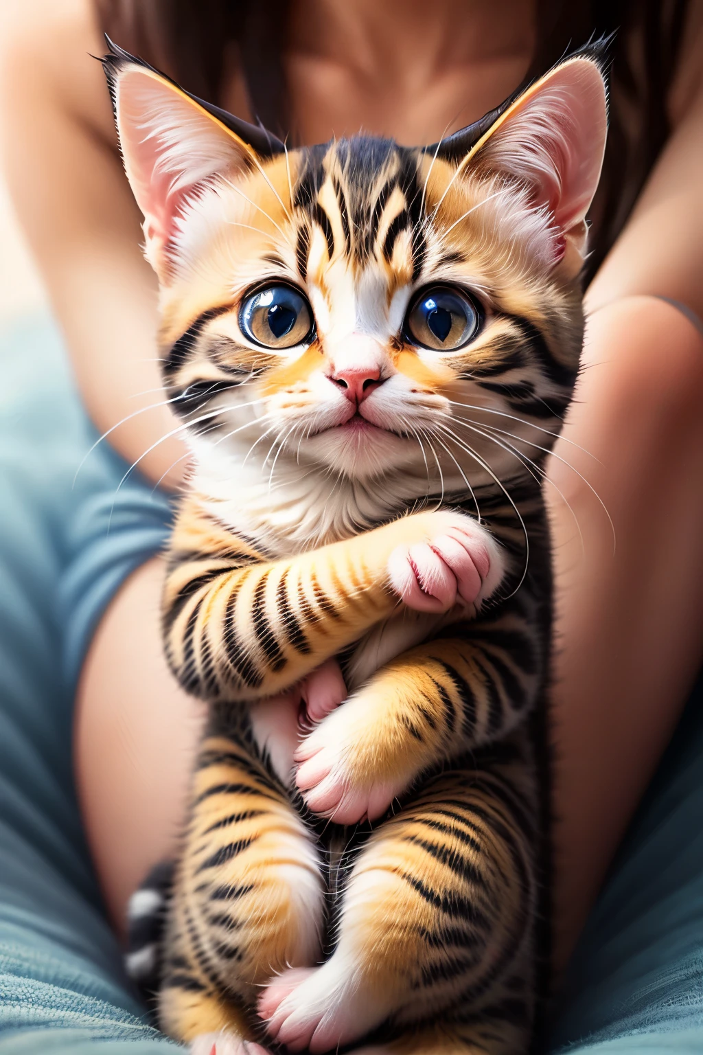 Close-up of cute female newborn kitten