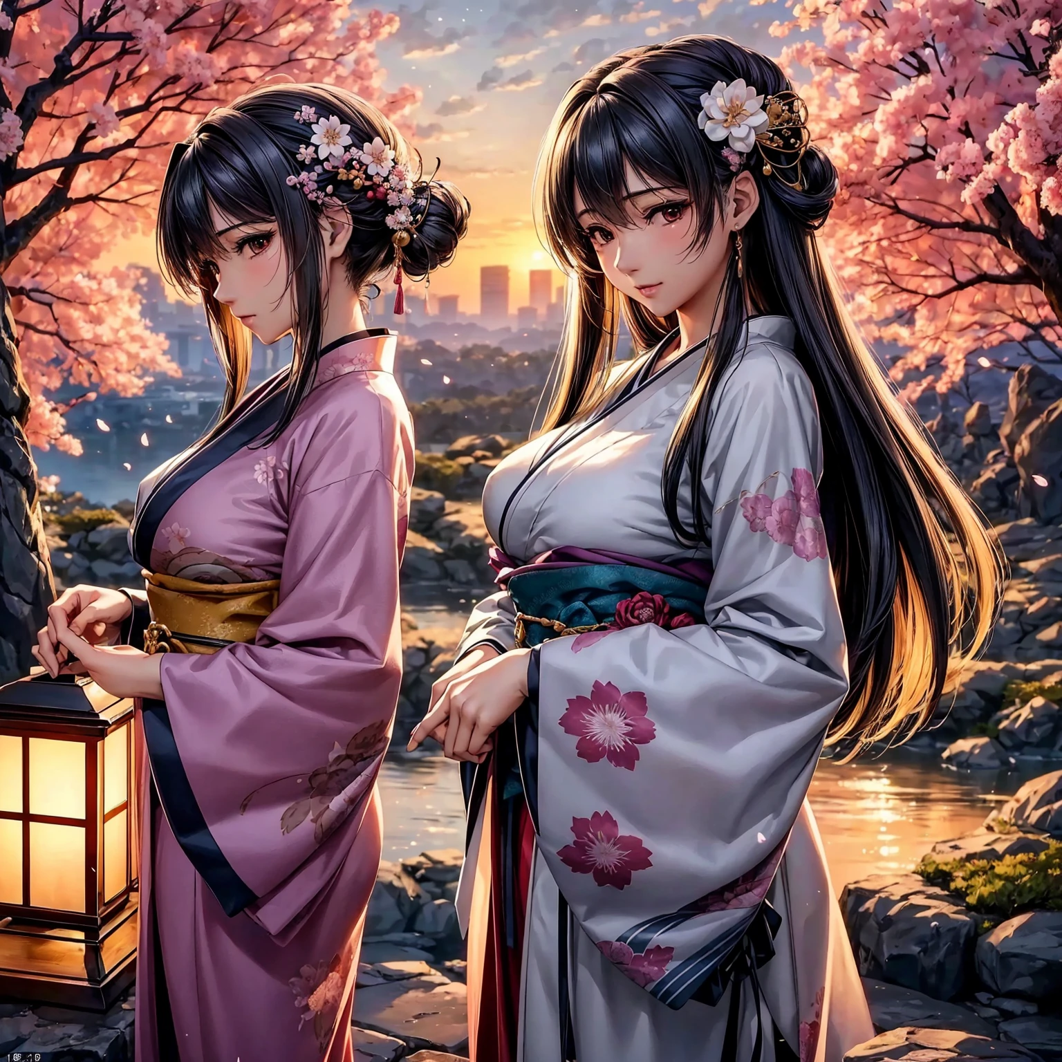 (highest quality、masterpiece、very high resolution、ultra high resolution,High resolution detail 1.5)、A woman of perfect and ultimate beauty(18-year-old:1.5)、Real portrait beautiful breasts with slender figure(F cup:1.5) 、beautiful body、beautiful face、beautiful hair、Realistic skin texture、Wearing a beautiful Japanese kimono、Kimono has colors and patterns,Has a bewitching look、Hair fluttering due to the wind、Japanese garden with beautiful cherry blossoms at night、mysterious night sky、beautiful scenery、(precise details、detailed images、accurate image、perfect image 1.5)、beautiful anime woman、beautiful art style、anime character、Overall image、detailed images、accurate anatomy、Image without defects、natural soft light、beautiful images、非常にdetailed images、(best shot 1.2)
