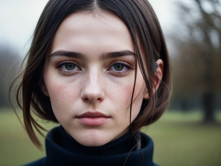 A stunning intricate full color portrait of (SKS women:1), wearing a black turtleneck, magnificent character composition, Written by Ilya Kuvshinov, Alessio Albi, Nina Masic, sharp focus, Natural light, Scattered beneath the surface, F2, 35mm, film grain,