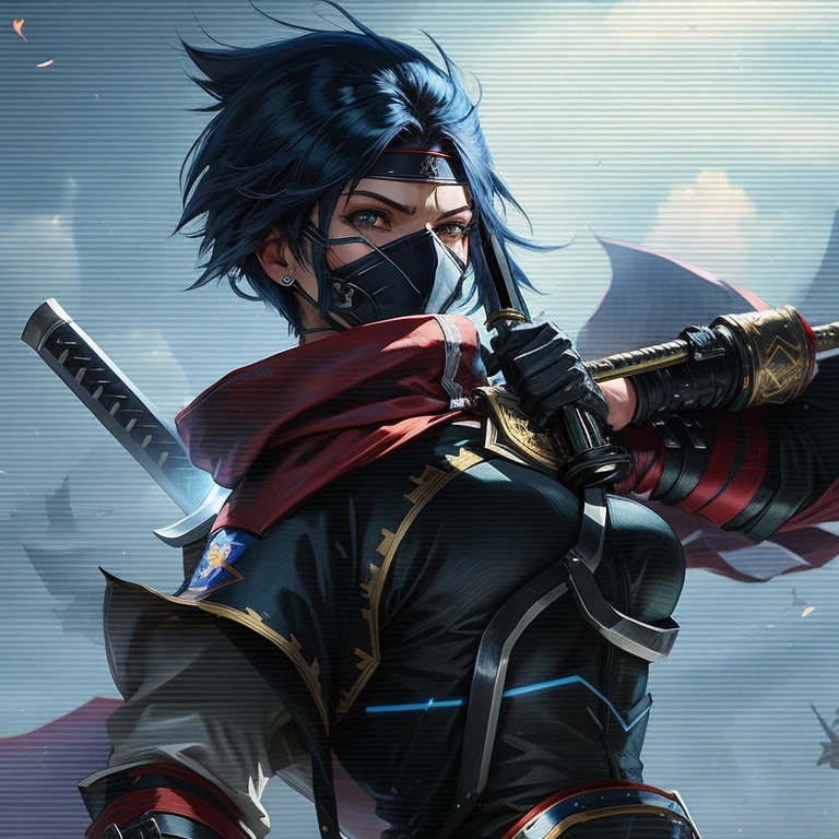 a close up of a person holding a sword in a sky, fighting game character, katana zero video game character, mk ninja, mystic ninja, trigger anime artstyle, cyborg ninja, goth ninja, wielding kunai