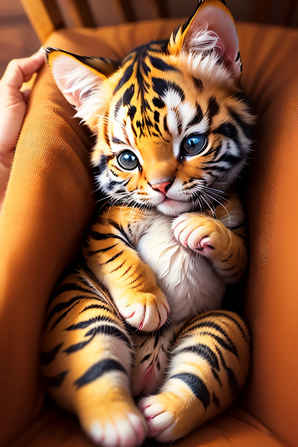 A newborn kitten cute female close-up little tiger cat sleeps