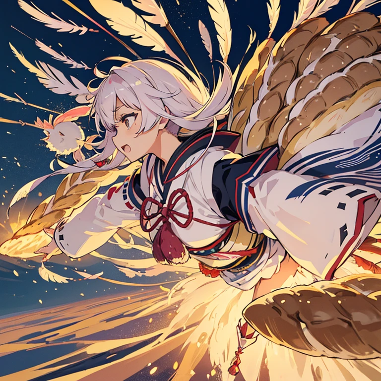 A wide variety of Japanese clothes covered in ice paint that provide a wide variety of feathers.、amazing dynamism、amazing angle、unstable anti-gravity sandstorm、((Many friendly large variety of candy float closely together and chase each other.))、((surround each other'big variety of bread))