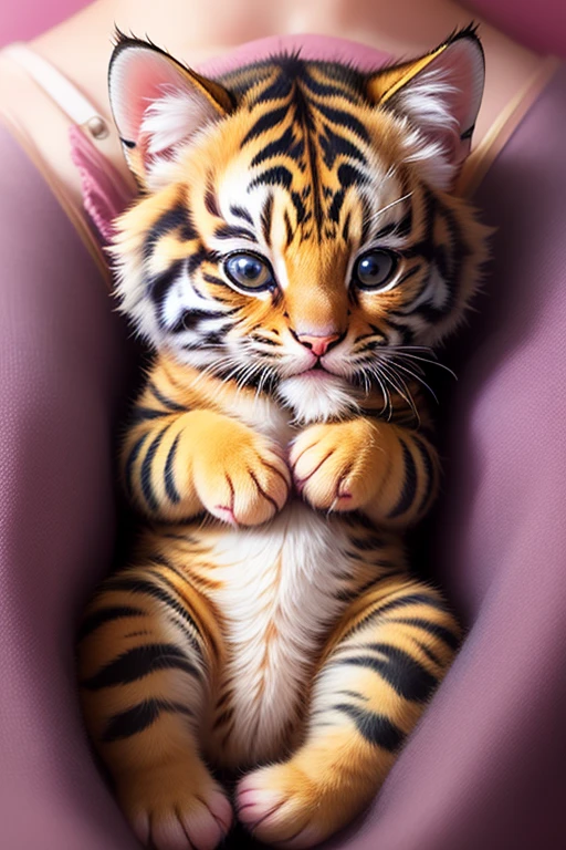 A newborn kitten cute female close-up little tiger cat sleeps
