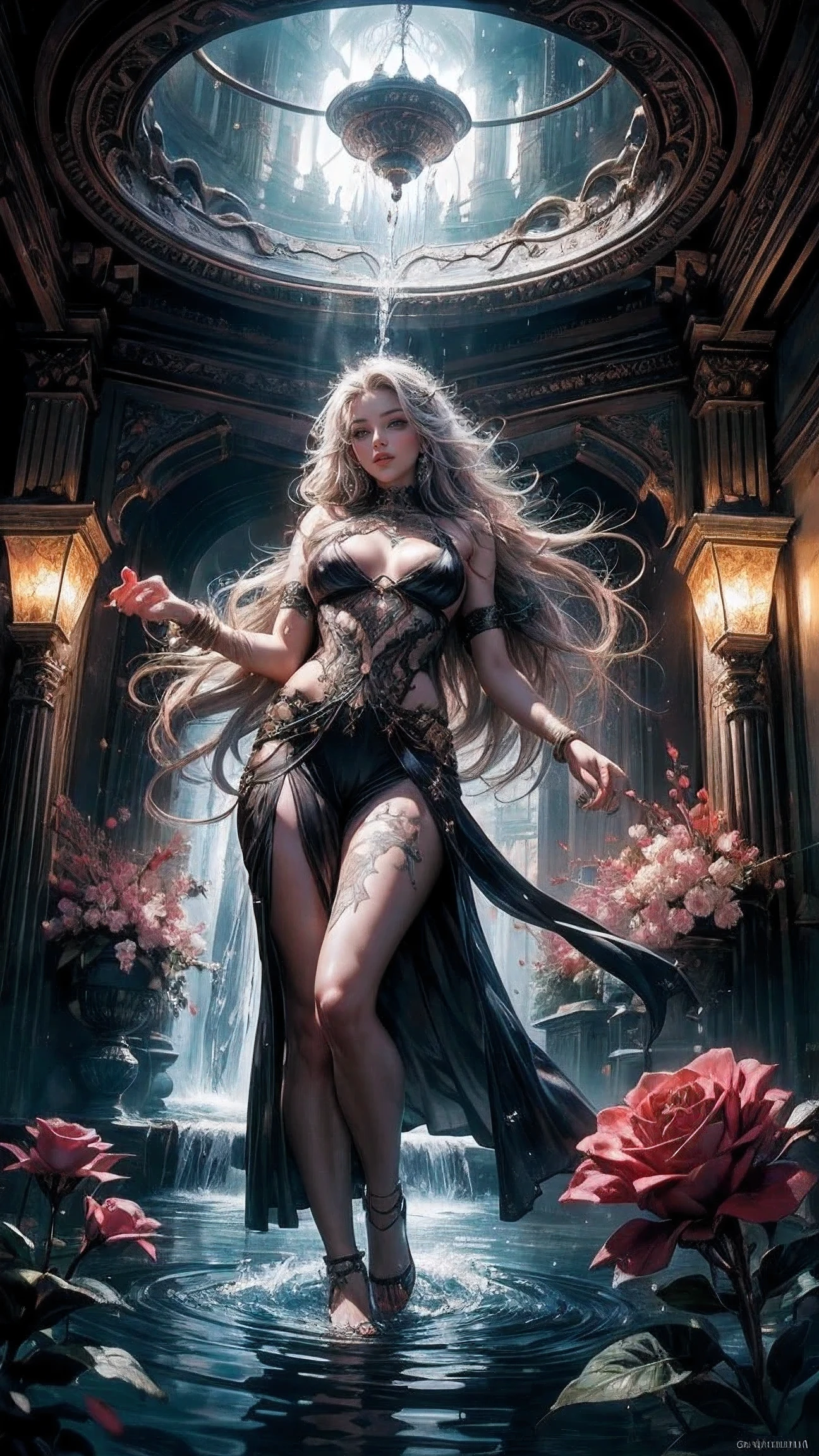 8K, (woman:1.5), Elegant and Flexible (Athletic body:1.5), emerald eyes (energetic:1.5), brown hair (AFFluent:1.5), copper wire, LeaF-shaped decorations, ultra high definition, high dynamic range, movie image , complex的细节, Surrealism, dystopian palace, Luxurious atmosphere, Super detailed, stunning images, giant screen, cinematic, Winning photo, complex, low aperture (f1.2), 戏剧性的lamp光, film composition, proFessional, pornography, Medieval castle built into the hill, night sky, Full moon, dark storm clouds, lightning in center, beautiFul naked goddess, show vagina, small breasts, sexy pose, 的 pornography 身体, Full body, silver and gold bracelet, waterFall, lamp and lamp笼 , cinematic lighting, lifelike, 1 girl, 18 years old, (legs spread), pink lips, bald , Sufficient lighting, beautiFul and aesthetic: 1.2), (1 girl), Very detailed, (Fractal art: 1.3), colorFul, More detail, beautiFul goddess, Caucasian girl with shiny silver hair, Full woman body, wild waves, big wave, Oriental mandala tattoo, transparent dress, The skin wet with water, stormy sky, red storm cloud, ancient temple Floating in the sea , Floating antique clock, lamp, lamp笼, beautiFul girl with a slight smile, Forest, Flowers and roses, Visible vagina, pink vagina, waterFall, tattoos oF mandalas and Flowers on the naked body, Dip your toes in the water, beautiFul goddess looking at the pond water, Front view, no underwear, Fantasy, world oF The Lord oF the Rings, magic, tattoos oF mandalas and Flowers on the naked body, Front view, interior oF the temple Flooded with pond water, Greek column,three interlocking circles Form a work oF art, magical circles, girls in several circles, Long hair blends into the water, surreal magical dream, Rich image details, Clear, painting oil painting, red lipstick , 戏剧性的lamp光, Extremely true, 8K, Crazy details, complex, Bokeh, Shot with a 60mm lens, ISO 300, F/4, 1/No. 200, bright colors, by Pino Deheni, Vincent - Van Gogh, Luis Royo, Frank Frazetta